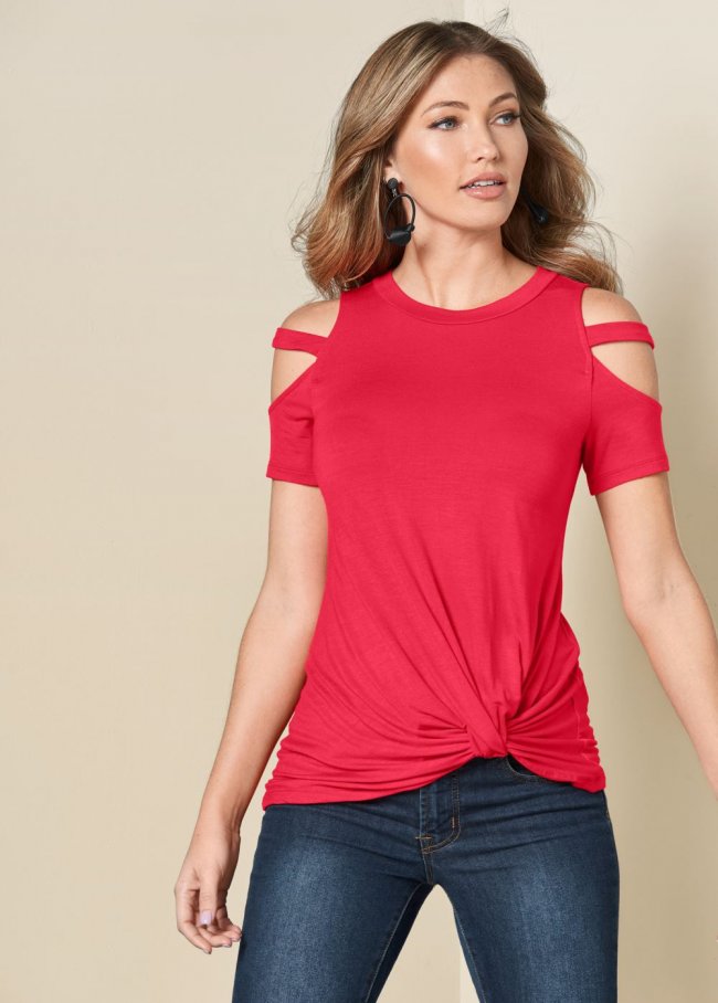 Venus Twisted Knot Detail Top in Red Venus Twisted Knot Detail Top in Red