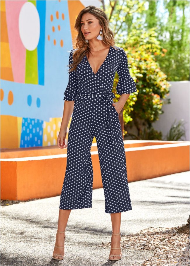 Venus Polka Dot Jumpsuit in Navy & White Venus Polka Dot Jumpsuit in Navy & White
