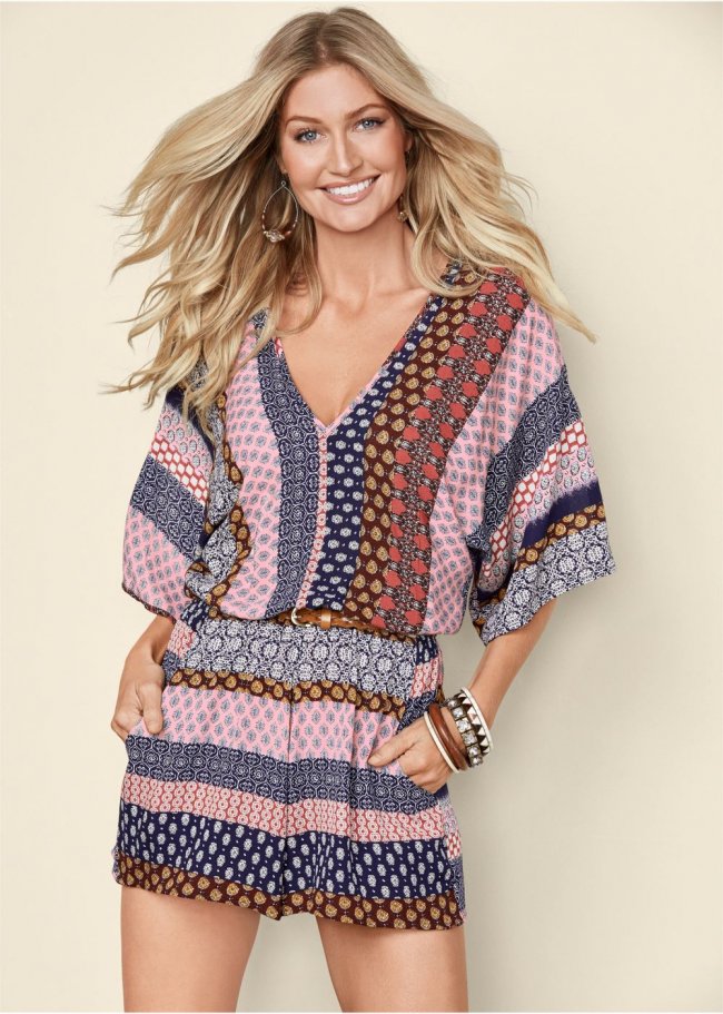 Venus Mixed Print Romper in Navy Multi Venus Mixed Print Romper in Navy Multi