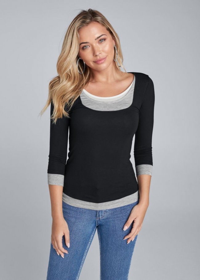 Venus Layered Casual Top in Black Multi Venus Layered Casual Top in Black Multi