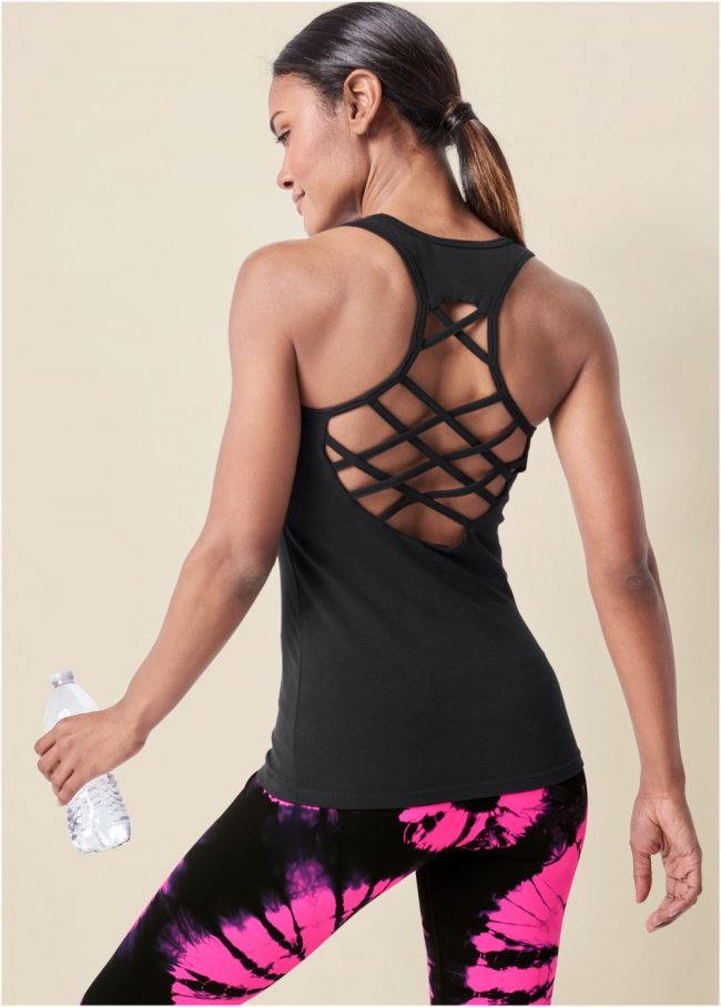 Venus Strappy Back Tank Top in Black Venus Strappy Back Tank Top in Black