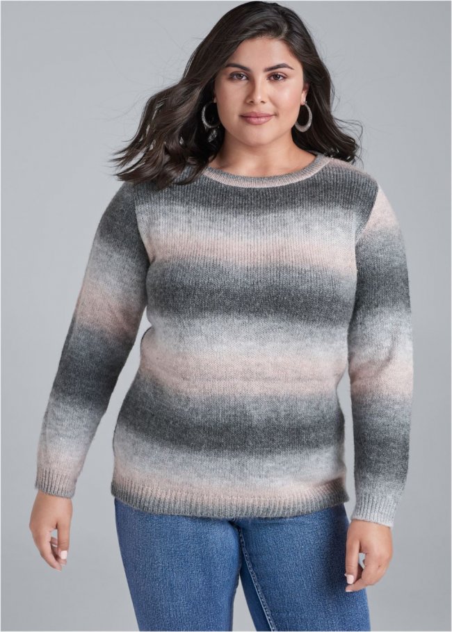 Venus Plus Size Ombre Stripe Sweater in Pink & Black Venus Plus Size Ombre Stripe Sweater in Pink & Black