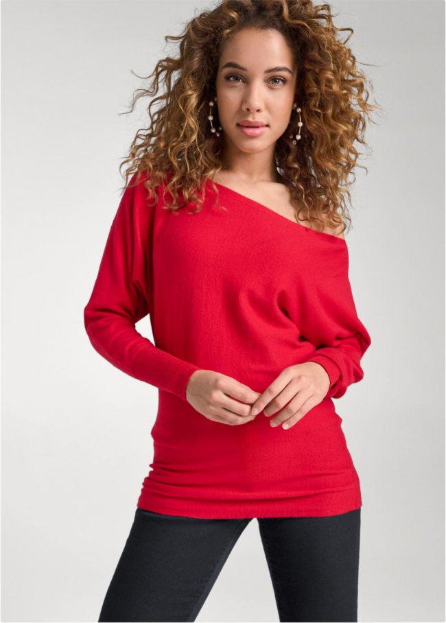 Venus Plus Size Faux Cashmere Slouch Sweater in Red Venus Plus Size Faux Cashmere Slouch Sweater in Red