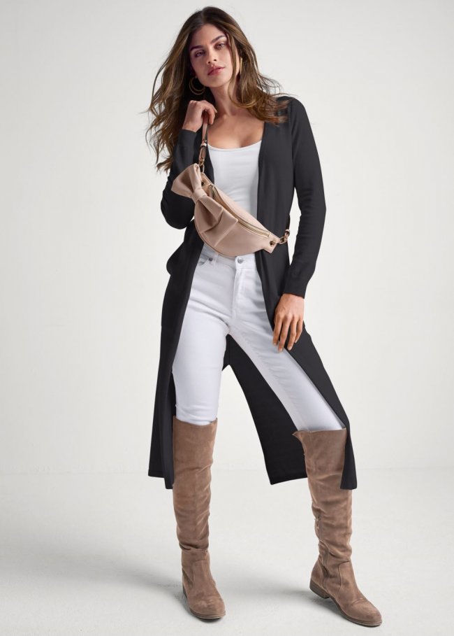 Venus Plus Size Faux Cashmere Split Duster in Black Venus Plus Size Faux Cashmere Split Duster in Black
