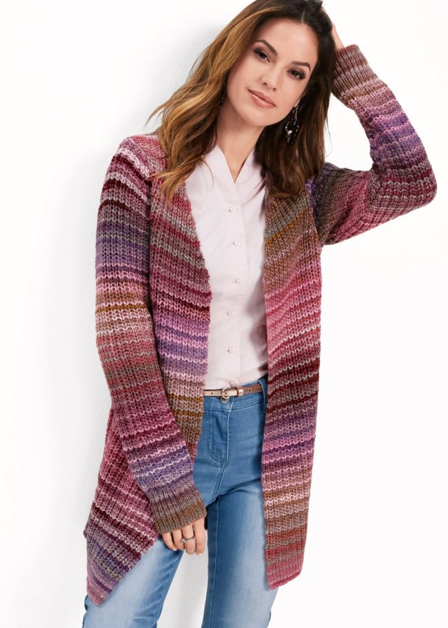 Venus Plus Size Striped Cardigan in Red Multi Venus Plus Size Striped Cardigan in Red Multi